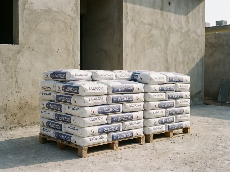 Palettes de sacs Sadicom livrées devant une maison en construction